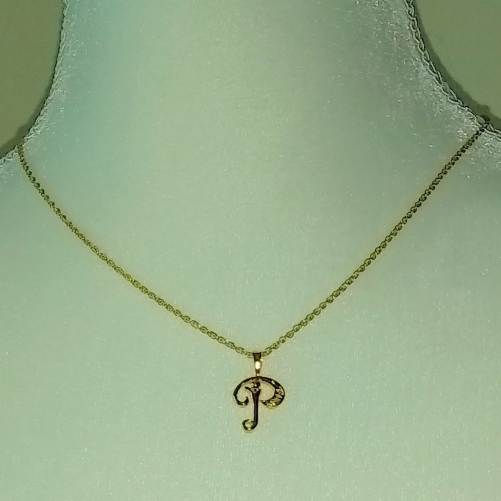 17" Long Costume Necklace with Gold Colored P